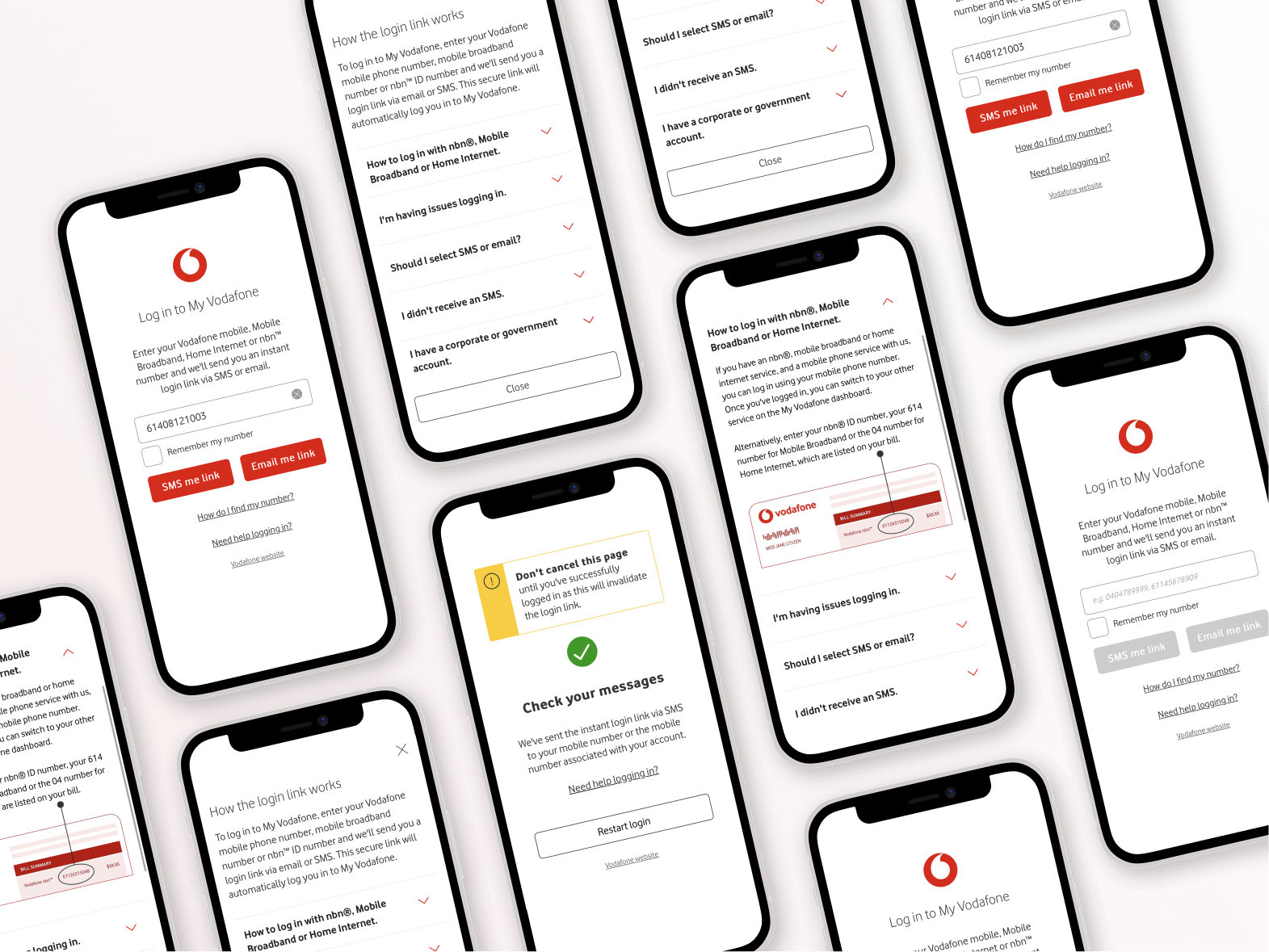 Design mock-ups of Vodafone Secure Login, angled version